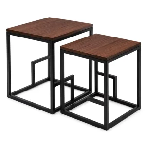 Modern Convertible Nesting Coffee Table Set Durable Portable Wood Grain Top Detachable Shelf Multifunctional Nightstand