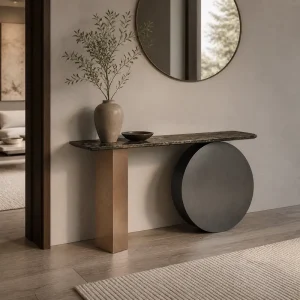 Modern Convertible Steel Console Table with Marble Top for Entryway Villa & Hotel Living Rooms
