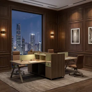 Modern Convertible Workstation A Leg Linear Staff Desk Triple User Office Table Side Storage Eco friendly Green Privacy Screen