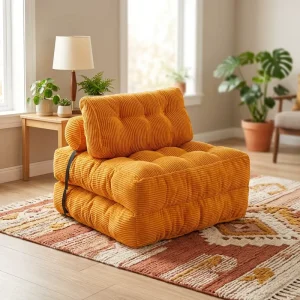 Modern Corduroy Folding Floor Sofa Chair Convertible Lazy Lounger Tufted Floor Mattress Sleeper Sofa Bed for Living Room