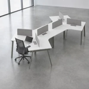 Modern Corner Office Workstation L Shape 6 Seat Staff Desk with Fabric Privacy Panels for Commercial Offices