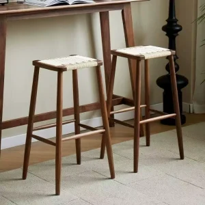 Modern Counter Height Bar Stool with Rope Woven Seat and Solid Wood Frame for Kitchen Island Restaurant Home Bar