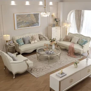 Modern Craftsman Style 3 Seat Sectional Sofa Set White Convertible Apartment Genuine Leather Upholstery Sponge Padding