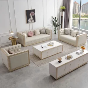 Modern Craftsman Style 3 Seat Sectional Sofa Set White Sofa Included Genuine Leather Upholstery Sponge Padding Extendable