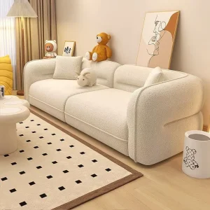 Modern Cream Boucle Minimalist L Shape Straight Sofa Set with Sponge Filling 3 Seater for Apartment & Hotel Living Rooms