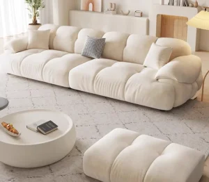 Modern Cream Chesterfield Velvet Upholstered Sofa Set with Cooling Feature for Home Apartment Hotel Villa