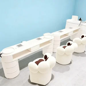Modern Cream Metal Nail Table with Extra Storage for Beauty Spa