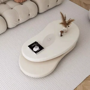 Modern Cream Style Cloud Shaped Rotating Coffee Table Living Room Matte White Panel Multi Purpose Center Table