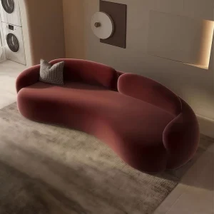 Modern Cream Style Curved Sofa with 45D High Density Sponge Solid Pine Wood Frame Leather for Hotel Living Room Apartment