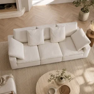 Modern Cream Textured Fabric Eco Friendly L Shape Sofa with Wide Seats Sponge Filled Cushion Back Apartment & Hotel Use