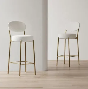 Modern Cream Upholstered Counter Height Bar Stool Round Padded Bar Chair with Gold Metal Frame for Kitchen Island Bar Home Bar