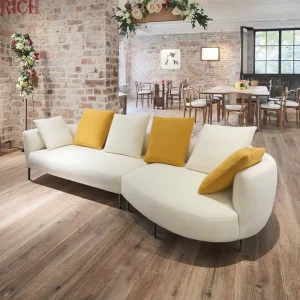 Modern Cream White Velvet Boucle Fabric Curved Sectional Sofa for Home Living Room Hotel Office Lobby Reception Wedding Event