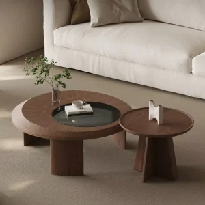 Modern Creative Coffee Table MDF Glass Round Center Tea Table Set Durable for Living Room