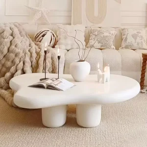 Modern Creative Cream White Wave Glass Fiber Coffee Table Set Wooden Living Room Center Table Design for Home Villa Furniture