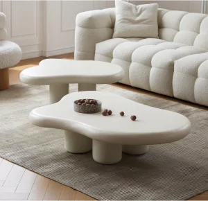 Modern Creative Home Coffee Table Set Cream White Wavy Fiberglass Center Table for Living Room