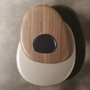Modern Creative Italian Style Wooden Coffee Table Designer’s Simple Irregular Shaped Pebble Rotating Panel for Small