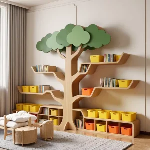 Modern Creative Kindergarten Bookshelf Montessori Tree Library Wooden Storage Rack for Home Study Multi functional Customization
