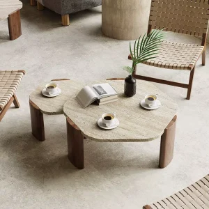 Modern Creative Marble Wabi Sabi Coffee Table Light Cave Stone for Small Living Room Solid Wood Household
