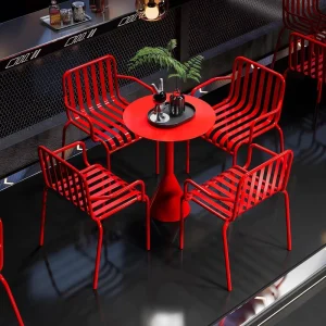 Modern Creative Solid Wood Metal Art Table Chair Set Outdoor Leisure for Small Milk Tea Coffee Shops Courtyards Balconies