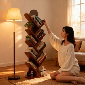 Modern Creative Tree Bookshelf Solid Wood Storage Rack for Living Room