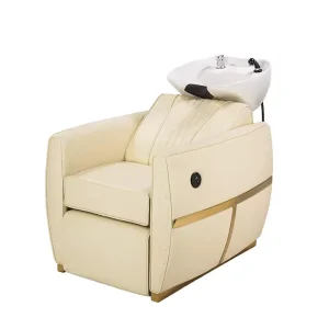Modern Cross-border Salon Flushing Bed PU Leather Seat Customized Logo Personalized Barber Ceramic Basin Durable Shampoo Chair