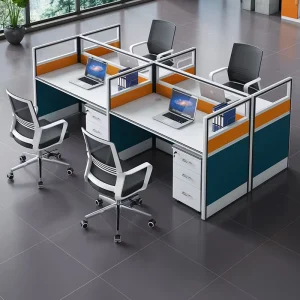 Modern Cubicle 4 Person Wooden Office Computer Desk with Partition Workstation Eco friendly Convertible Extendable Modular