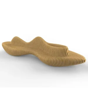 Modern Curve Shape Solid Wood Bench with Integrated Planter Durable Outdoor Indoor Park Furniture for Commercial Use