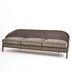 Modern Curved Backrest Fabric Sofa 3 Seater with Solid Wood Frame Upholstered Striped Sofa for Living Room