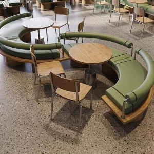 Modern Curved Banquette Seating Set Upholstered Leather Sofa Solid Wood Round Table Coffee Shop Restaurant Hotel Lobby Lounge