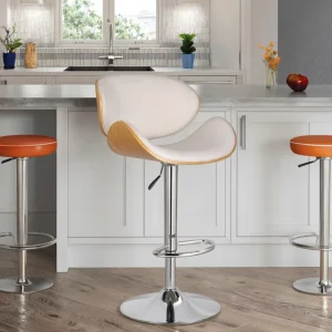 Modern Curved Bentwood Bar Stool with Backrest Height Adjustable Swivel Counter Bar Chair for Kitchen Island Cafe Bar