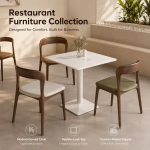 Modern Curved Chair & Marble Look Dining Table Set for Restaurant Hotel Commercial Furniture OEM Bulk Order Ready
