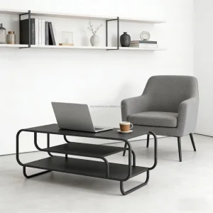 Modern Curved Frame Iron Coffee Table with 3 Tier Storage Compact Design for Small Spaces