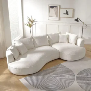 Modern Curved L Shape Compression Sofa with Cover Upholstered Foam Cream Color Living Room Corner Sofa Set