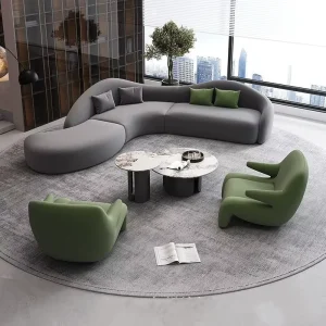 Modern Curved Modular Office Reception Sofa Set With Armchairs for Lobby Meeting Room Soft Fabric Round Commercial Furniture