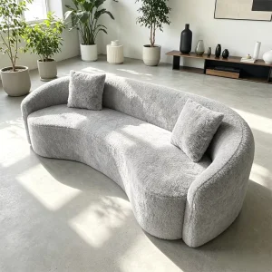 Modern Curved Octagonal Shaped Three Seat Chesterfield Luxury Linen Cover Sofa for Living Room Villa School Warehouse Use