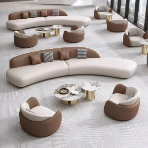 Modern Curved Sofa Set 2Tone Upholstered Modular Couch Accent Chairs for Luxury Hotel Lobby Office Reception Living Room