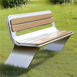 Modern Curved Steel Frame WPC Durable 4-Seater Patio Bench for Outdoor Parks Gardens Weatherproof Commercial Seating