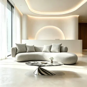 Modern Curved Three Seat Sectional Sofa with One Arm Chaise Fabric Upholstery Modular Design for Living Room Hotel Lounge