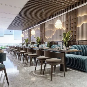 Modern Custom Hotel Restaurant Furniture Velvet Upholstered Booth Seating Square Wood Table and Chair Set