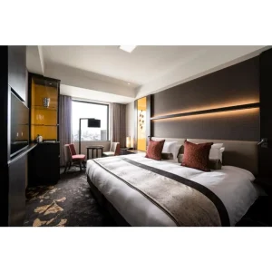 Modern Custom Size Metal Bed 5 Star Apartment Bedroom Set Hotel Furniture E1 Grade Materials Commercial Use