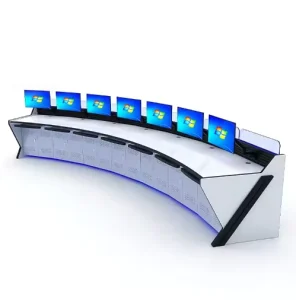 Modern Customizable Arc Shaped Metal Panel Desk for Office Building & Hospital Command Center Monitoring Console