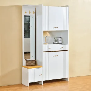 Modern Customizable Color Living Room Shoe Storage Cabinet with Full Length Mirror & Coat Hooks