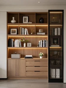 Modern Customizable Wooden Bookshelves with a Space saving Freestanding Design Suitable for Home and Office Use