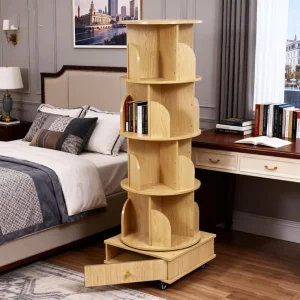 Modern Customized 360 Degree Rotating Wooden Bookshelf Storage Organizer for Living Room Bedroom Home Office Eco-Friendly Space