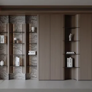 Modern Customized Full Wall Foldable Wood Panel Built-in Library Storage Solution for Home Office Hotel Hospital