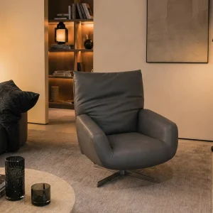 Modern Customized Living Room High Backrest Rotating Leisure Chair Real Leather Lounge Chair