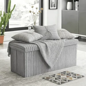 Modern Customized Ribbed Foldable Storage Box Square Pouf Stool Foldable Ottoman for Living Room