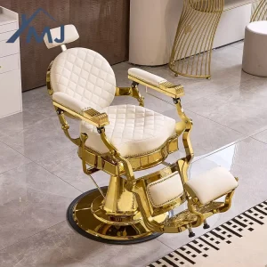 Modern Customized Salon Barbershop Hairdressing Rotating Reclining Gold Barber Chair