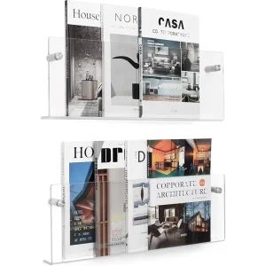 Modern Customized Washable Acrylic Floating Magazine Rack Polished Surface Wall mounted for Indoor Use Bookshelf Easy