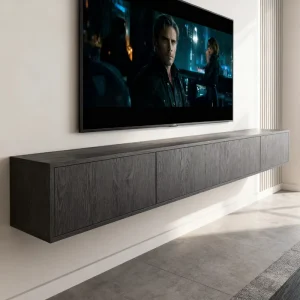 Modern Dark Wood Grain Floating TV Cabinet Wall Mounted Hidden Drawer Media Console Minimalist Long Wall TV Stand for Storage